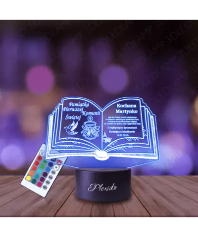 Lampka Nocna 3D LED LAMP Pamiątka Pierwszej Komunii Świętej Księga