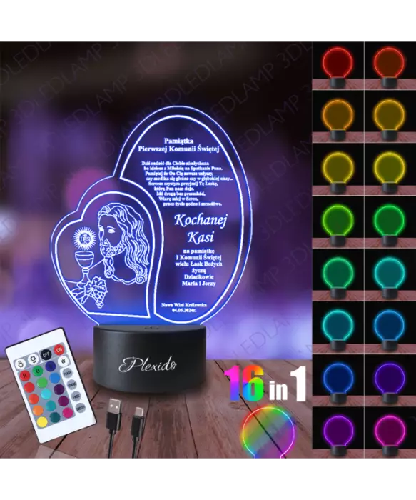Lampka Nocna 3D LED LAMP Pierwsza Komunia Święta Jezus IHS