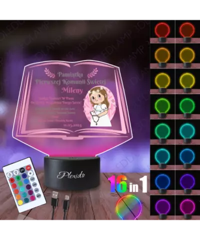 Lampka Nocna 3D LED LAMP Pierwsza Komunia Święta Dla Dziewczynki Księga