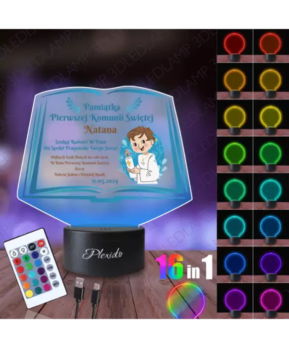 Lampka Nocna 3D LED LAMP Pierwsza Komunia Święta Dla Chłopca Księga