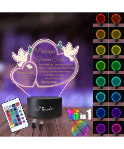 Lampka Nocna 3D LED LAMP Gołębie Pierwsza Komunia Święta