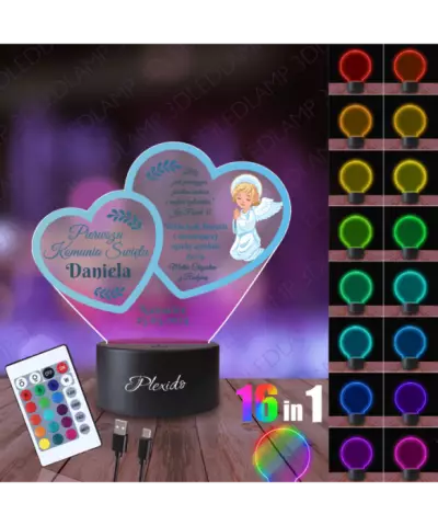 Lampka Nocna 3D LED LAMP Pierwsza Komunia Święta Dla Chłopca Serce