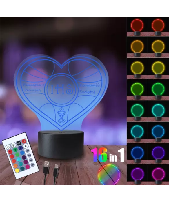 Lampka Nocna 3D LED LAMP Pierwsza Komunia Święta Serce IHS