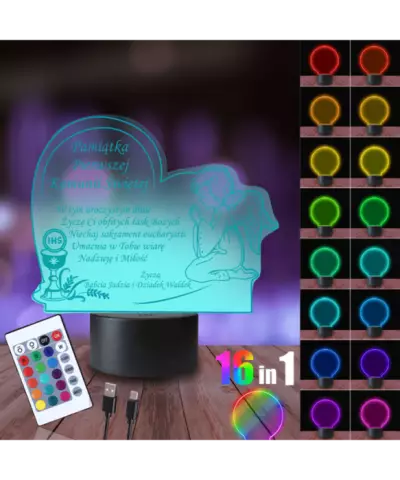 Lampka Nocna 3D LED LAMP Pierwsza Komunia Święta Anioł Modlitwa