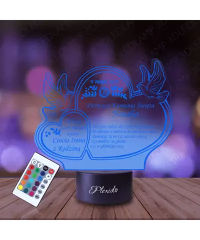 Lampka Nocna 3D LED LAMP Pierwsza Komunia Święta Gołębie Dedykacja