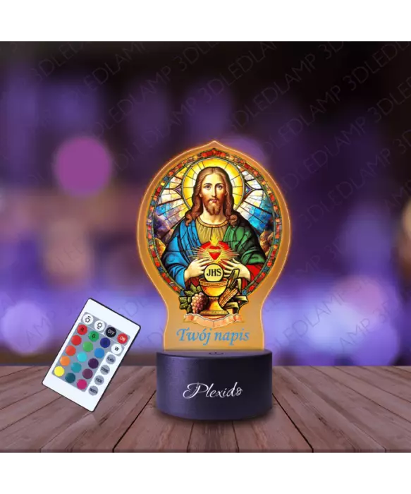 Lampka Nocna 3D LED LAMP Jezus Witraż Pierwsza Komunia Święta