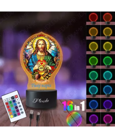 Lampka Nocna 3D LED LAMP Jezus Witraż Pierwsza Komunia Święta