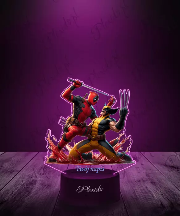 Lampka LED 3D Plexido z Nadrukiem Deadpool Wolverine Postacie Marvel - 1