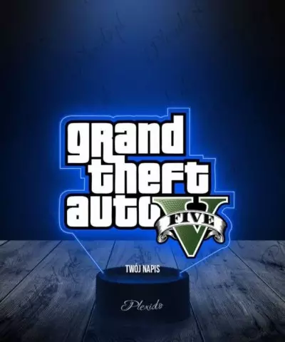 Lampka LED 3D Plexido z Nadrukiem GTA V Logo - 1