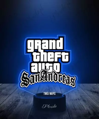 Lampka LED 3D Plexido z Nadrukiem Gra GTA San Andreas Logo - 1