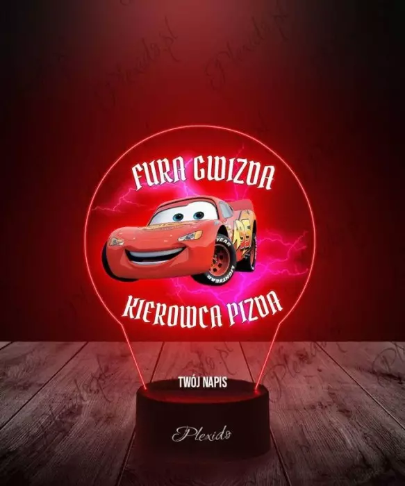 Lampka LED 3D Plexido z Nadrukiem Auto Zygzak McQueen - 1