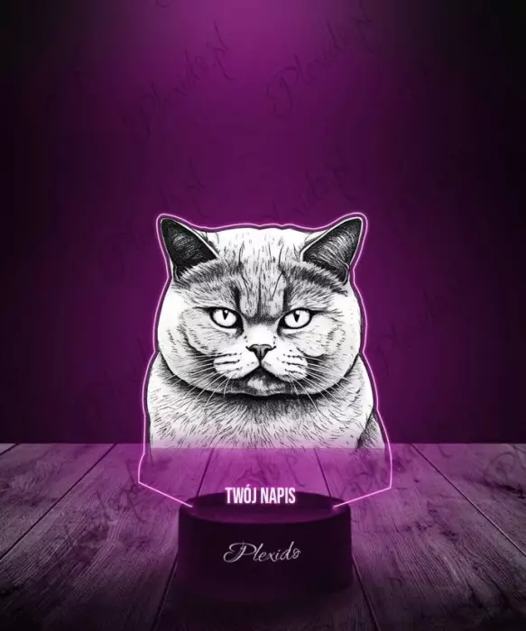 Lampka LED 3D Plexido z Nadrukiem Brytyjski Kot - 1