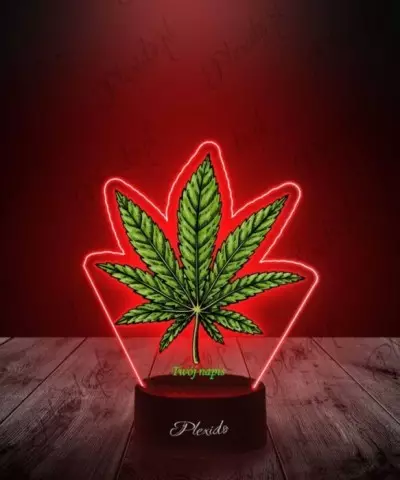 Lampka LED 3D Plexido z Nadrukiem Liść Konopii Marihuana - 3