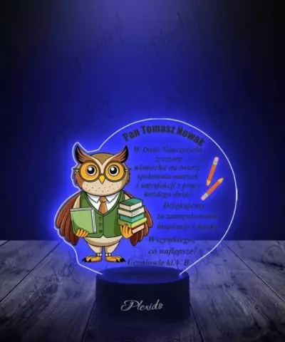 Lampka LED 3D Plexido z Nadrukiem Prezent Dzień Nauczyciela Sowa - 2