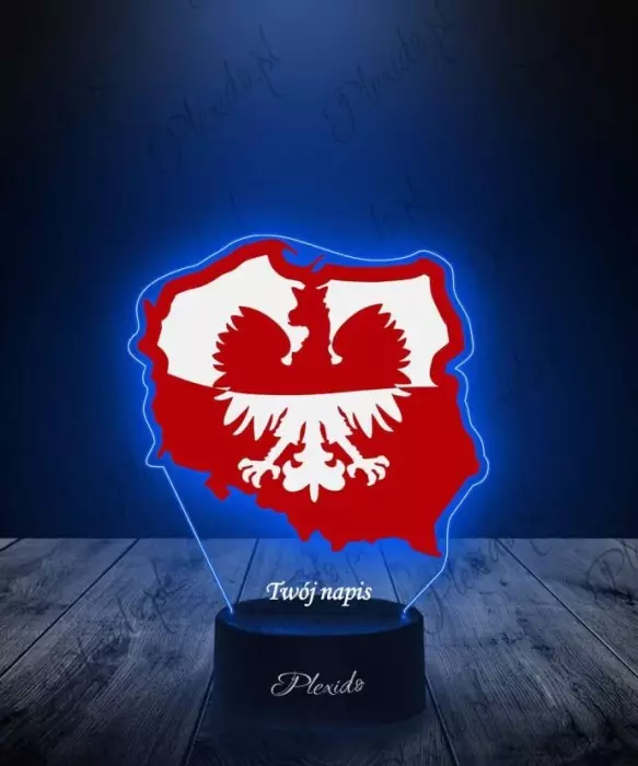 Lampka LED 3D Plexido z Nadrukiem Flaga Polski Godło - 1