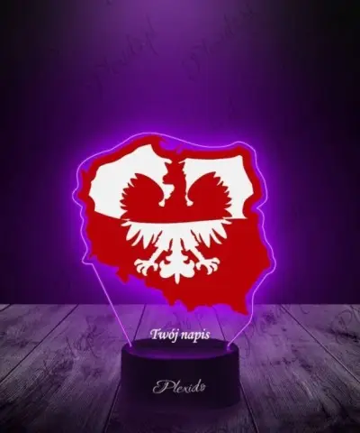 Lampka LED 3D Plexido z Nadrukiem Flaga Polski Godło - 3