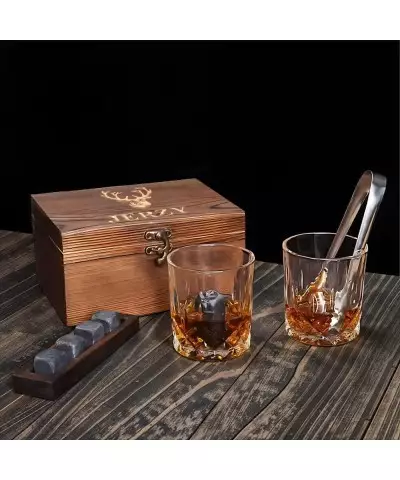 Set of Whiskey Glasses Engraved Box + Chilling Stones