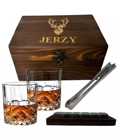 Zestaw Szklanki do Whisky Skrzynka z Grawerem + Kamienie Chłodzące