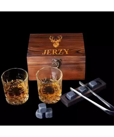Set of Whiskey Glasses Engraved Box + Chilling Stones