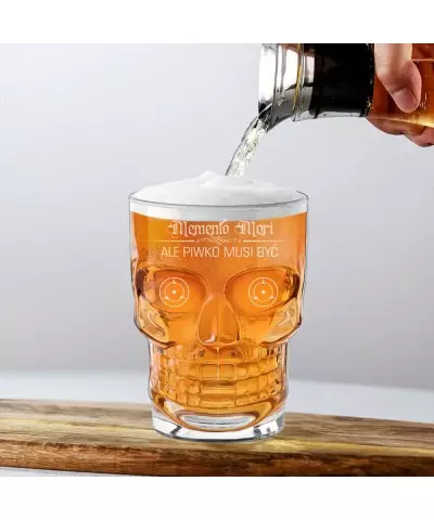 Szklany Kufel do Piwa z Grawerem Premium Czaszka