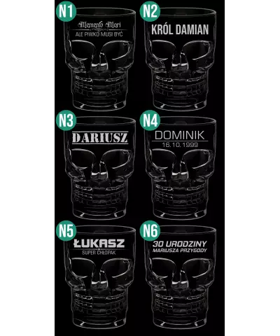 Szklany Kufel do Piwa z Grawerem Premium Czaszka